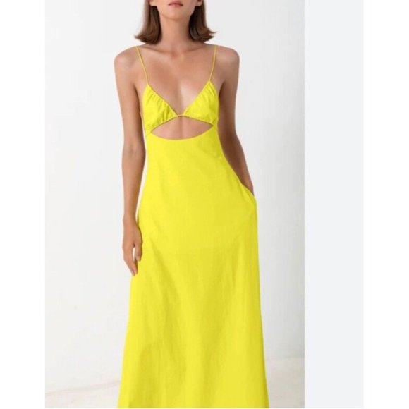 SWF Cut Out A Line Maxi Dress Limone Yellow - Picture 3 of 5